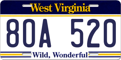 WV license plate 8OA520