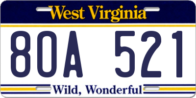 WV license plate 8OA521