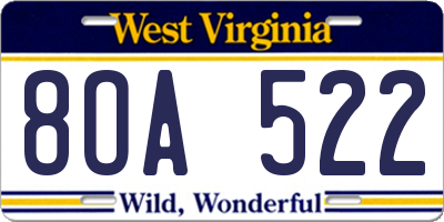 WV license plate 8OA522