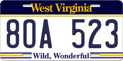 WV license plate 8OA523