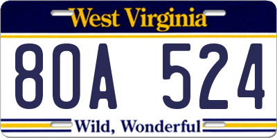 WV license plate 8OA524