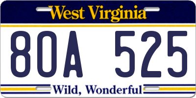 WV license plate 8OA525