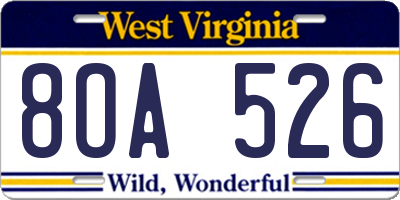 WV license plate 8OA526