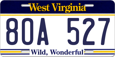 WV license plate 8OA527
