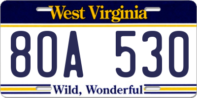 WV license plate 8OA530