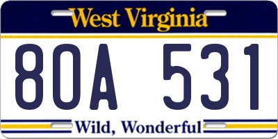 WV license plate 8OA531