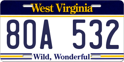 WV license plate 8OA532