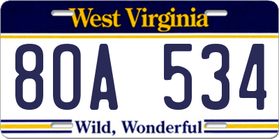 WV license plate 8OA534