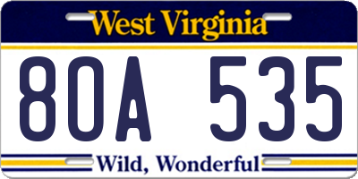 WV license plate 8OA535