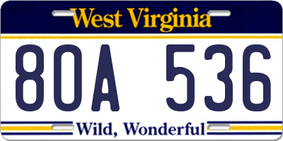WV license plate 8OA536