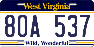 WV license plate 8OA537