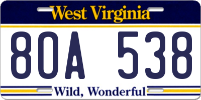 WV license plate 8OA538