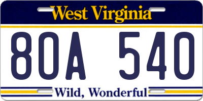 WV license plate 8OA540