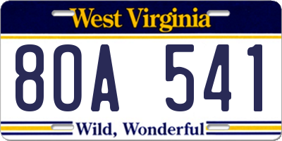 WV license plate 8OA541
