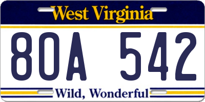 WV license plate 8OA542