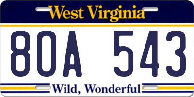 WV license plate 8OA543