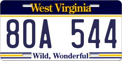 WV license plate 8OA544