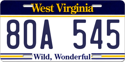 WV license plate 8OA545