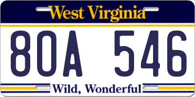 WV license plate 8OA546
