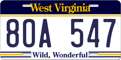 WV license plate 8OA547