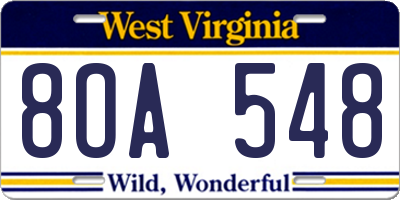WV license plate 8OA548