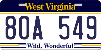 WV license plate 8OA549