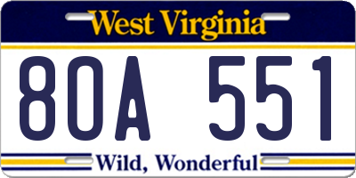 WV license plate 8OA551