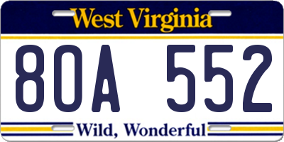 WV license plate 8OA552
