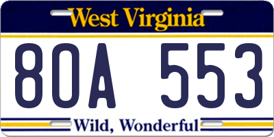 WV license plate 8OA553