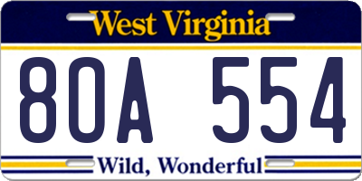 WV license plate 8OA554