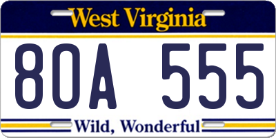 WV license plate 8OA555