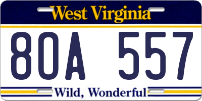 WV license plate 8OA557