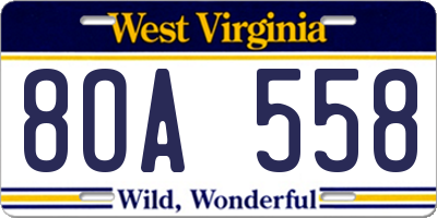 WV license plate 8OA558