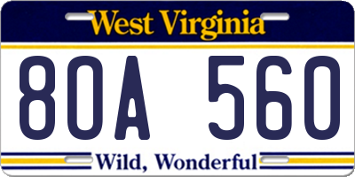 WV license plate 8OA560