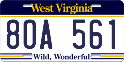 WV license plate 8OA561