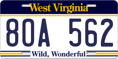 WV license plate 8OA562