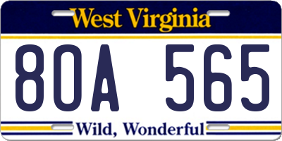 WV license plate 8OA565