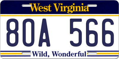 WV license plate 8OA566