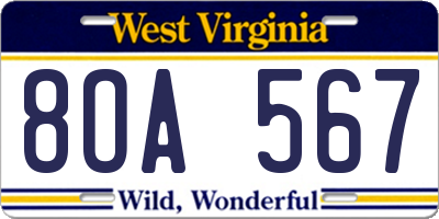 WV license plate 8OA567