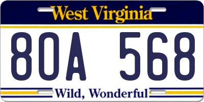 WV license plate 8OA568
