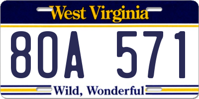 WV license plate 8OA571