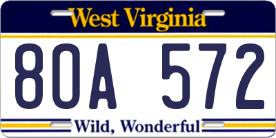 WV license plate 8OA572
