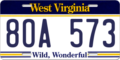 WV license plate 8OA573
