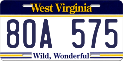 WV license plate 8OA575