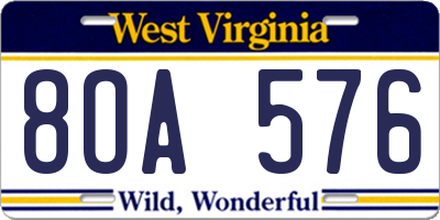 WV license plate 8OA576
