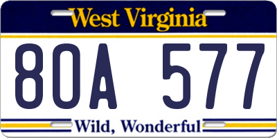WV license plate 8OA577