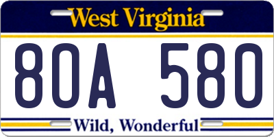 WV license plate 8OA580