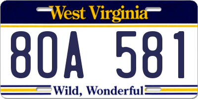 WV license plate 8OA581