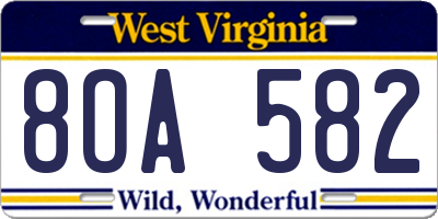 WV license plate 8OA582
