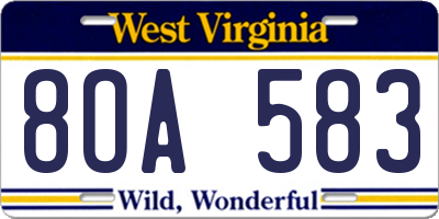 WV license plate 8OA583